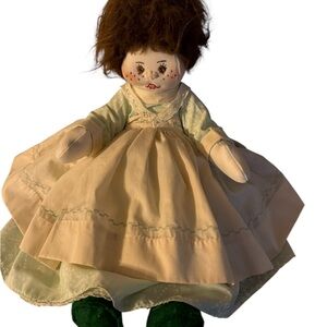 Vintage Handmade Doll Rag Cloth Girl 16" Kitschy Decor Quirky Decor Dress OOAK